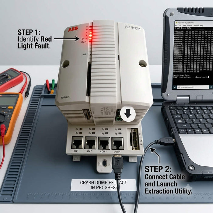 ABB PM866A Red Light Fault: Crash Dump Extraction Guide