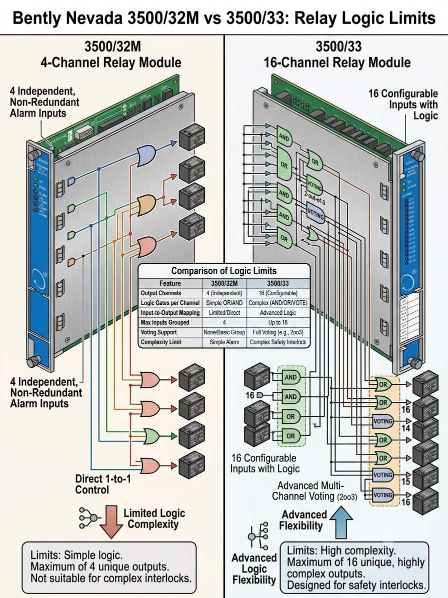 Bently Nevada 3500-32M vs 3500-33 Relay Logic Limits