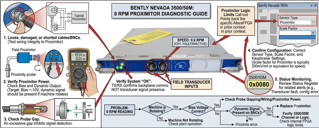 Bently Nevada 3500/50M Shows 0 RPM: Proximitor Diagnostic Guide