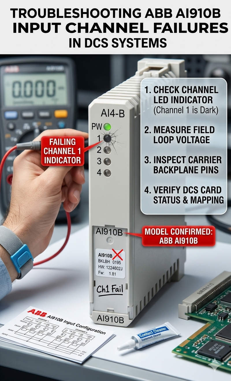 Troubleshooting ABB AI910B Input Channel Failures in DCS Systems